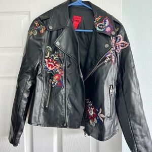 Embroidered Pleather Jacket-EUC